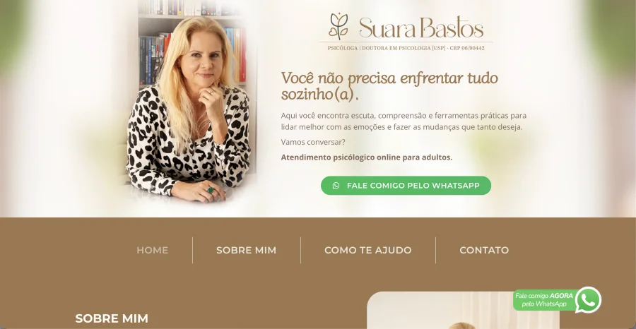 Site da psicóloga Suara Bastos aberto no computador